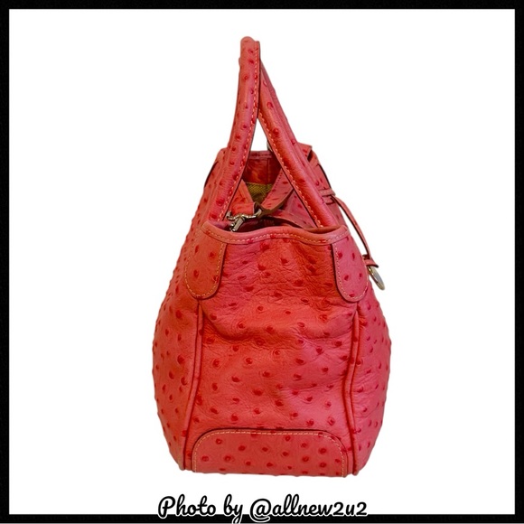 Dooney & Bourke Small Double Handle Ostrich Pattern Pink Satchel - Picture 11 of 16